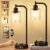 Industrial Table Lamps for Bedrooms Set of 2 – Fully Dimmable Bedside Lamps with USB A and C Ports and Outlet, Black Nightstand Lamps with Glass Shade for Living Room, Desk Lamps for Office Reading