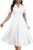 Womens Short Puff Sleeve V Neck Casual Semi-Formal Cocktail Party A-Line Dress