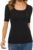 Womens Square U Neck Short Sleeve Basic Tee Tops Fitted Cotton T-Shirts for Summer Winter Layer