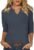 Woffccrd Womens Casual 3/4 Sleeve T-Shirts Button V Neck Summer Tunic Tops Loose Fit Shirts Solid Basic Tops
