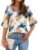 Zeagoo Womens Tops Casual V Neck Shirts Floral Solid Blouse Ruffle Tunics 3/4 Sleeve Tshirt S-XXL
