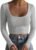 Women’s Y2k Square Neck Long Sleeve Ribbed Knit Crop Tops Slim Fitted Casual Basic T-Shirts Bodycon Basic Tee
