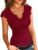 Womens Shirt Short Ruffle Sleeve V Neck Summer Tees Casual Ribbed Tshirt Sexy Fitted Tops Solid T-Shirts Blouses