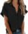 Zeagoo Women’s Button Down Shirts Short Sleeve Casual Oversized Shirts Loose Collared V Neck Blouses