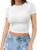 Womens Short Sleeve Crop Top Crew Neck Y2K Shirt Sexy Slim Fitted Casual Base Layer Soft Workout Shirt Going Out Tops