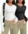 Zeagoo Womens Ribbed Fitted Crop Tops Long Sleeve T Shirts Basic Scoop Neck Casual Slim Fitted Y2k Clothes 2024