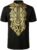 ZEROYAA Men’s African Ethnic Hidden Button Short Sleeve Shirt Metallic Gold Printed Dashiki