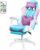 Height Adjustable Gaming Chair, Ergonomic High Back Video Game Chair with Lumbar Support, RGB LED Lights, Retractable Footrest, Faux Leather Upholstery, 360° Swivel, Massage Lumbar Purple