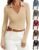 Womens Tops Plain Collared V Neck Tight Long Sleeve Ribbed Shirts Dressy Casual Vintage Holiday Knit Cozy Polo Sweater
