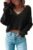 Zeagoo Women Long Sleeve Tops Waffle Knit Shirts Fashion Cropped Top Casual V Neck T Shirts