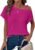 Dokotoo Womens Summer Tops Off One Shoulder Waffle Knit Short Sleeve T-Shirts Casual Lightweight Solid Color Blouses