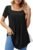 Xpenyo Women’s Casual Petal Sleeve Tunic Top Pleated Square Neck Shirts Blouse for Leggings
