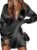 Zeagoo Women’s Stain Long Sleeve Dress Button Down Shirts Tunic Dresses Casual V-Neck Mini Dress with Belt
