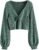 ZAFUL Women’s Pullover Ribbed Cropped Knitwear Drawstring Ruched Knitted Crop Top Solid V-Neck Long Sleeve T-Shirt