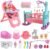 deAO 12” Baby Doll Play Set with Crib, Mobile, High Chair Feeding Accessories, Interactive Dolls for Girls Kids Pretend Play Baby Dolls 21 PCS