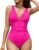 AI’MAGE Women One Piece Swimsuit Tummy Control Bathing Suit Sexy Mesh V Neck Swimwear 2025
