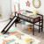 Twin Size Low Loft Bed with Ladder and Slide, Bed Frame with Full-Length Guardrail, Space-Saving Design, Built-in Solid Slat Support for Kids Teens Bedroom, No Box Spring Needed, Espresso