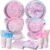 300Pcs Mermaid Plates and Napkins Tableware Sets, Mermaid Party Supplies Decorations (Blending 2 Designs), Including Mermaid Plates Napkins Cups Straws and Forks, Mermaid Party Decorations (Serve 50)