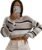 ZAFUL Women’s Color Block Striped Sweater Crew Neck Lantern Sleeve Cropped Sweaters Casual Loose Knitted Tops